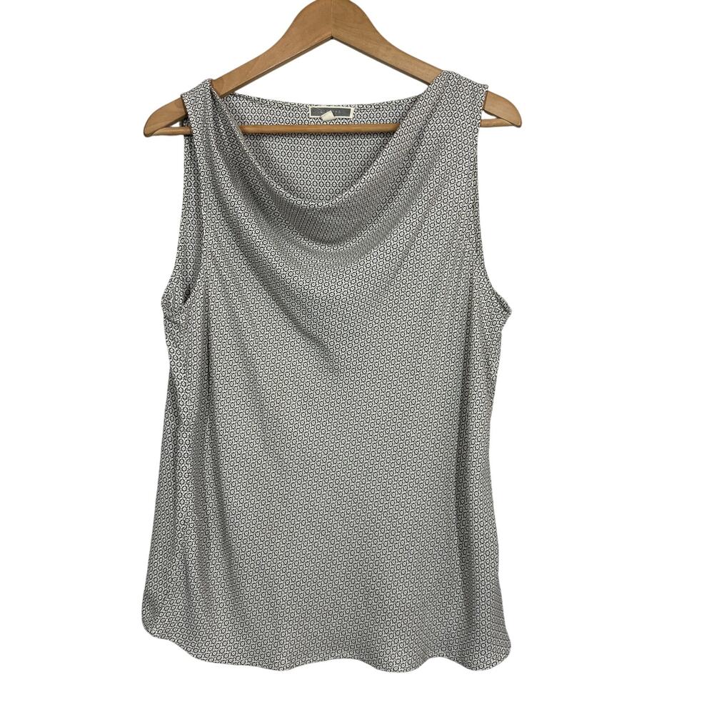 Pleione Sleeveless Goe Print Tunic Top Blouse Tank Career Casual Cream - L